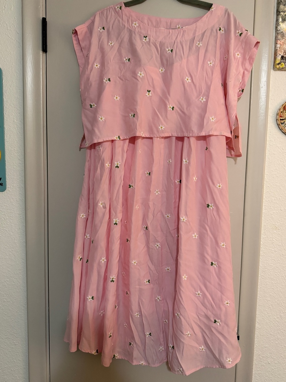 Pink Floral Embroidered Women's Dress